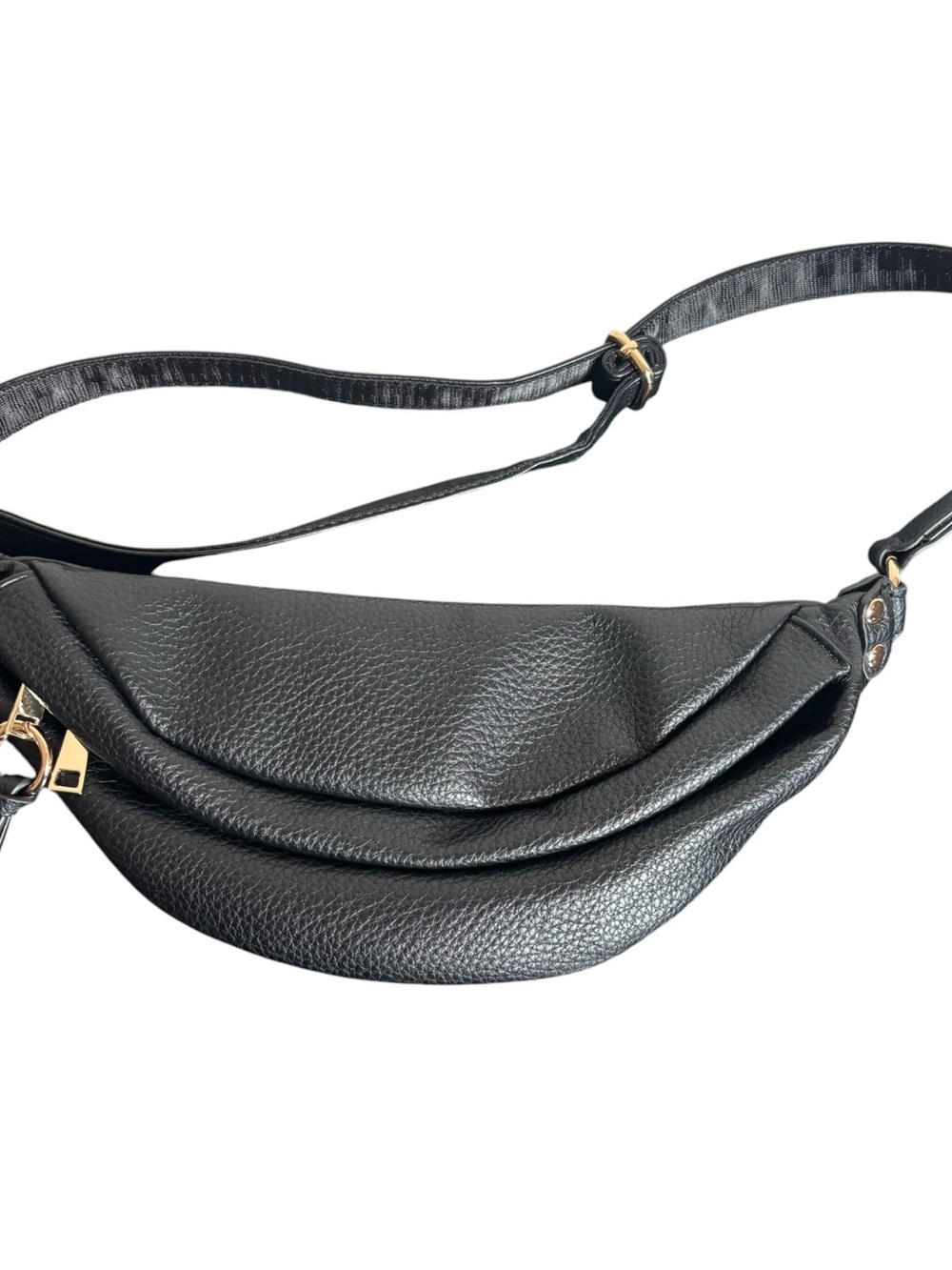 Black Leather Crescent Crossbody Bag